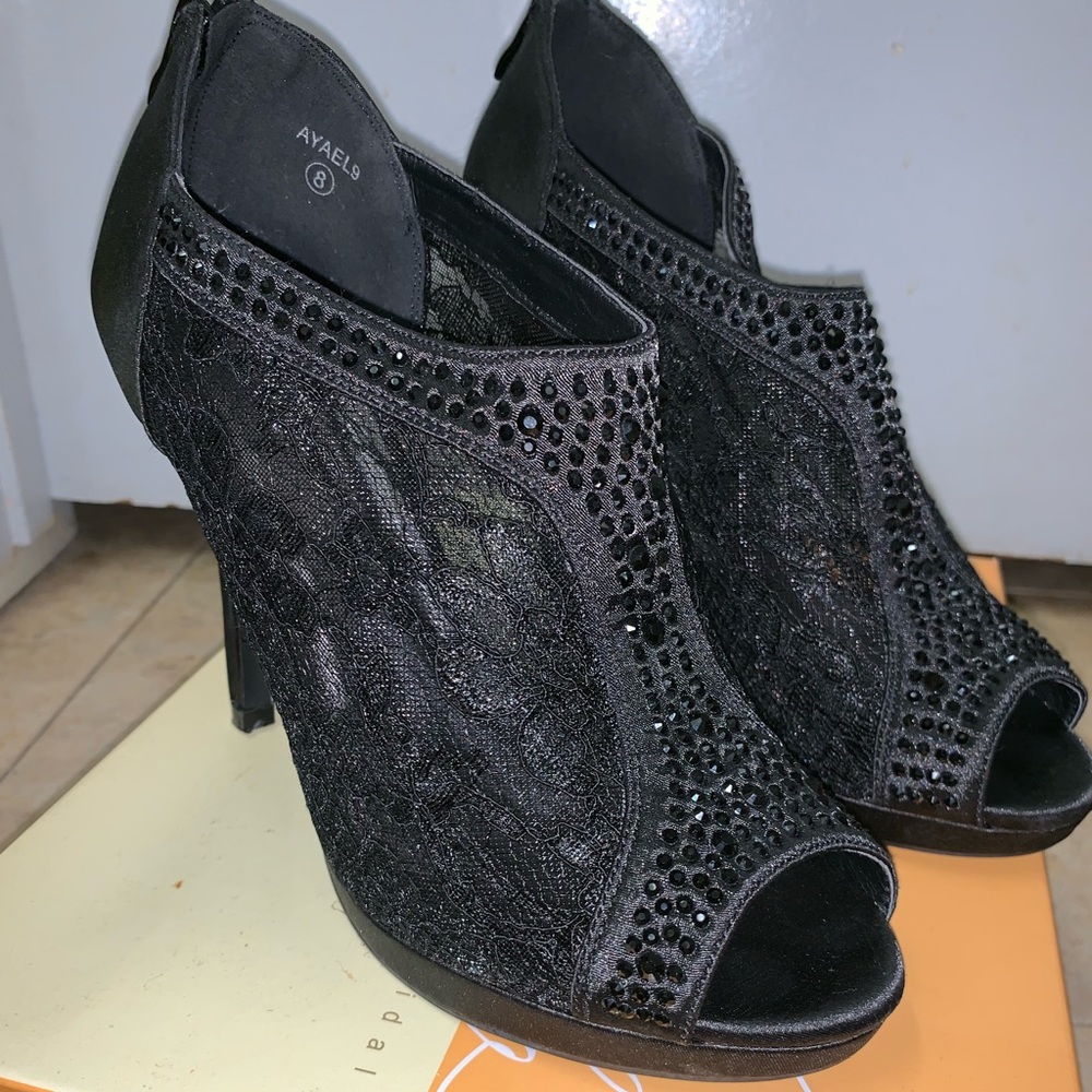 Black lace bootie heels